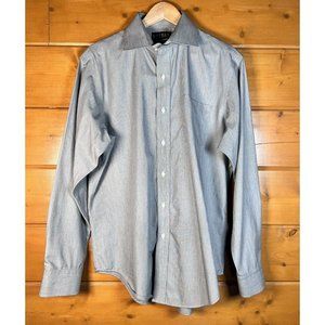 LAUREN RALPH LAUREN Sz 16 34/35 Mens Large Blue White Button Shirt Classic Fit